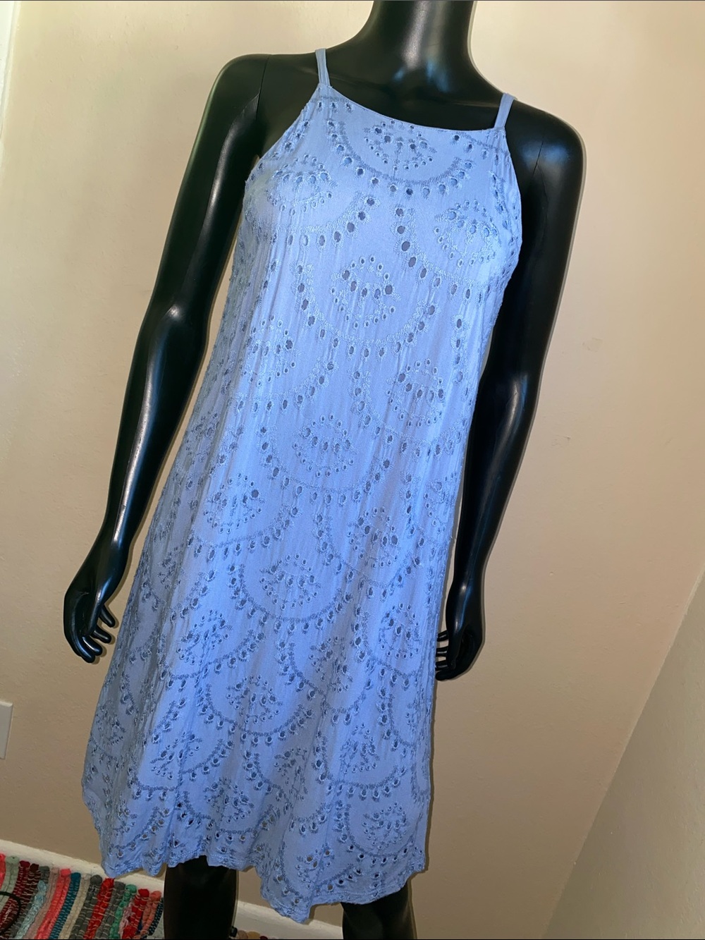 Luxology Light Blue Eyelet Midi Dress with Spaghetti Straps